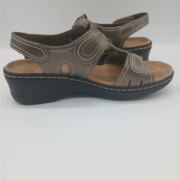 Clarks Bendables Lexi Wedge Sandals Leather Comfort Summer Pewter Bronze Size 8M - Picture 9 of 12